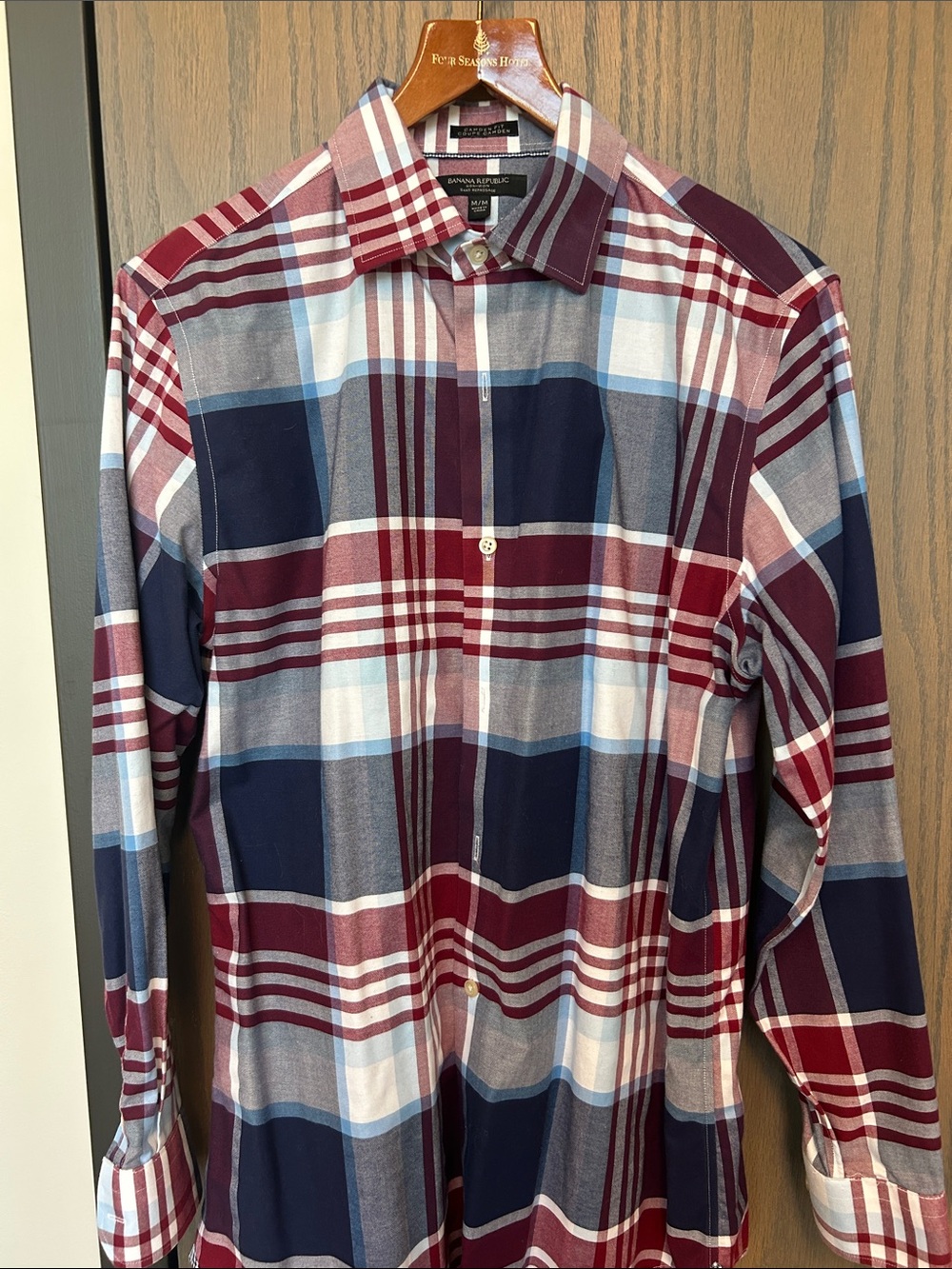 Banana Republic Men's Burgundy, Navy & White Plaid Button-Down Shirt